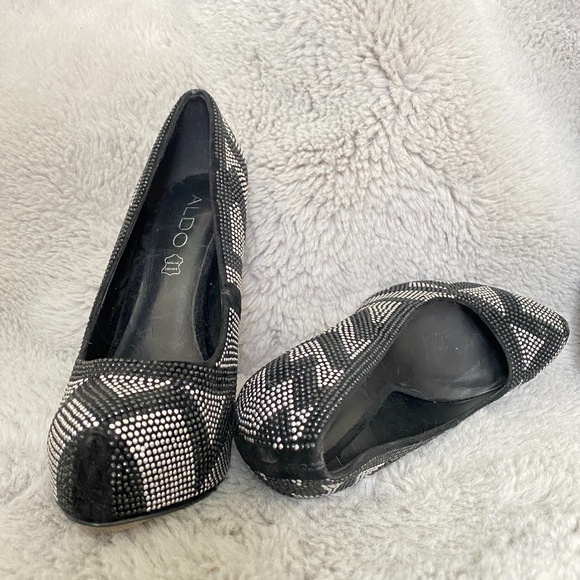 ALDO Black Silver Rhinestone Bling Heels - Picture 1 of 12